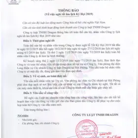 Văn phòng luật sư Dragon thông báo Nghỉ Tết Âm Lịch Kỷ Hợi năm 2019