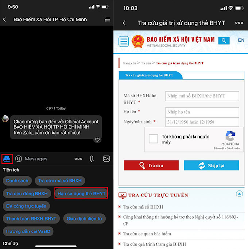 Tra cứu BHXH qua Zalo