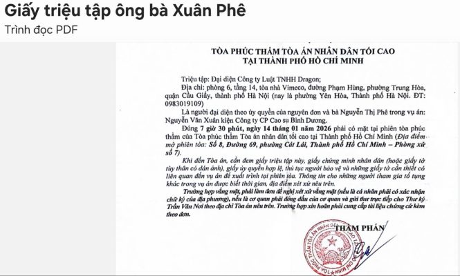 Giấy triệu tập ông bà Xuân Phê