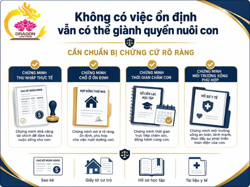 Không có việc ổn định có giành quyền nuôi con được không?
