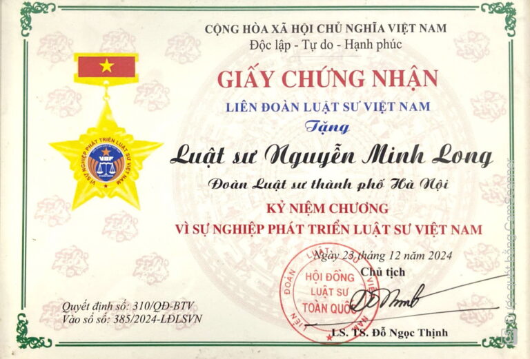 Bằng khen / chứng nhận Công ty Luật Dragon 2
