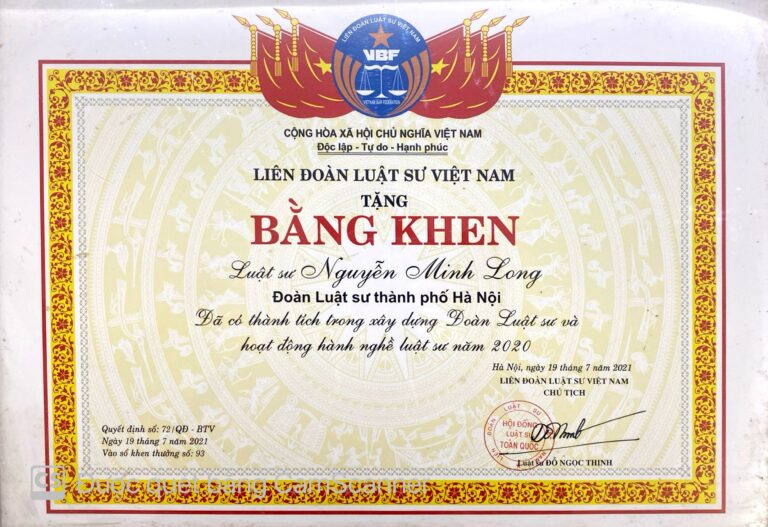 Bằng khen / chứng nhận Công ty Luật Dragon 16