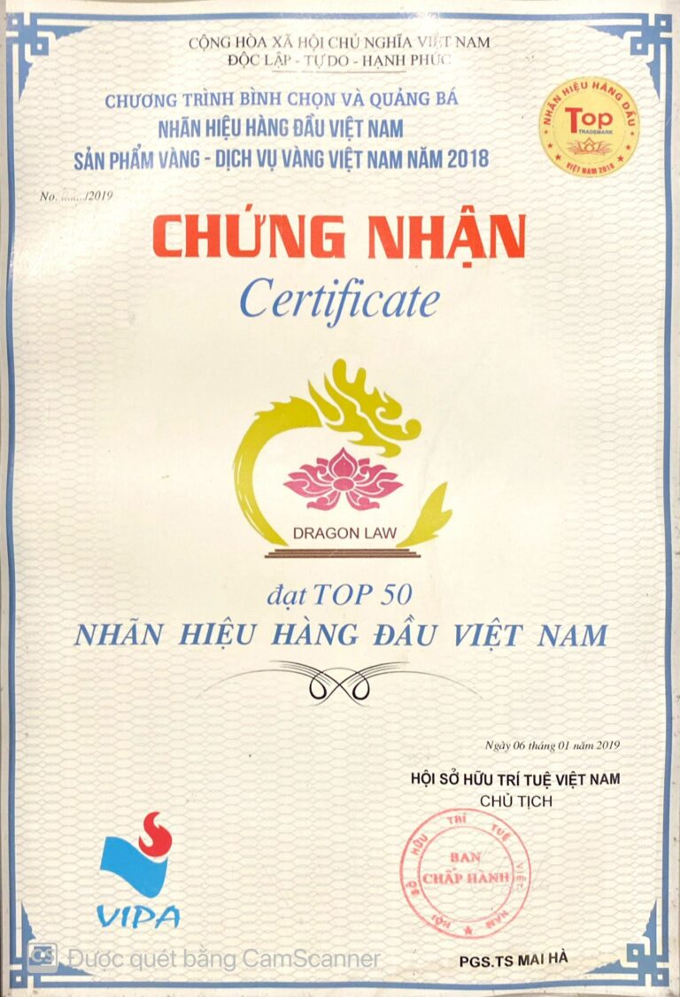 Bằng khen / chứng nhận Công ty Luật Dragon 19