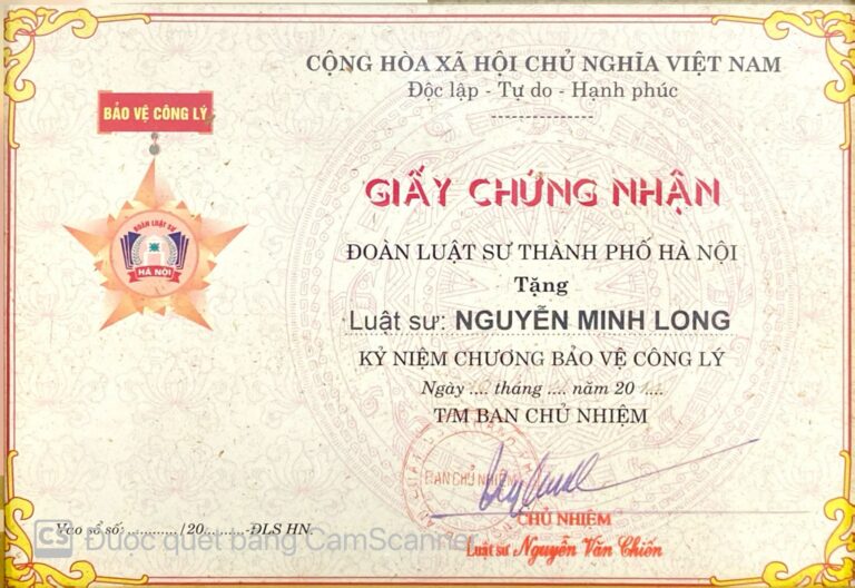 Bằng khen / chứng nhận Công ty Luật Dragon 14